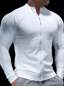 Men's Striped Print  Zip Up Jacket, Regular Fit Casual Sporty Long Sleeve  Outerwear for Daily Wear, Fashion Men's Clothes for All Seasons