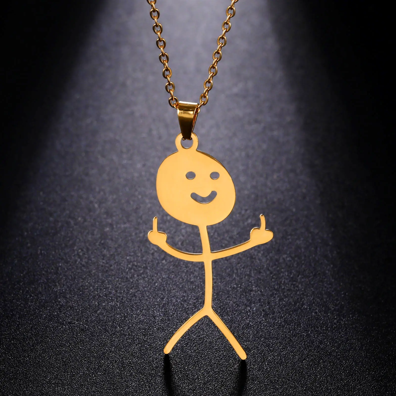 Cazador Stainless Steel Hip Hop Pendant Necklaces for Women Men Doodle Stickman Middle Finger Necklace Gift Jewelry Punk 2026