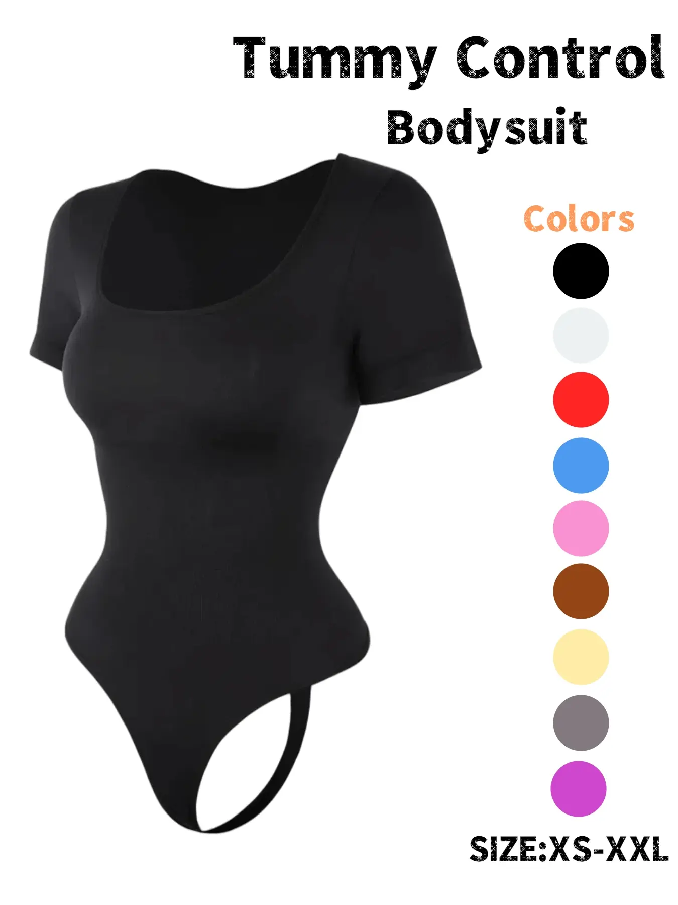 Women's Basic Minimalist Plain Square Neck Thong Slim Compression Shapewear Bodysuit, Tummy Control & Butt Lifting, All-Seasons Wearable Women's Underwear & Shapewear, Womenswear