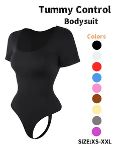 Women's Plain Square Neck Thong Shapewear Bodysuit, Tummy Control & Butt Lifting, All-Seasons Wearable Women's Underwear & Shapewear