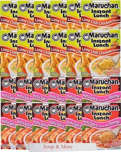 Ramen Instant Cup Noodles 24 Count - 12 Hot & Spicy Shrimp & 12 Lime Chili Chicken , 2 Flavors