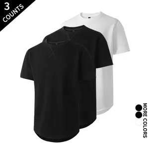 3PCS Curved Hem Crew Neck Tees, Casual Slim Fit T-Shirts for Daily Wear