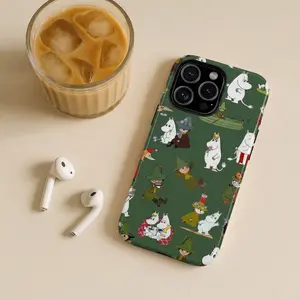 Forest Green Moomin Phone Case, Snufkin and Moomintroll Aesthetic Cover, Cute Whimsical Nature Phone Case, Moominvalley Friends Illustration