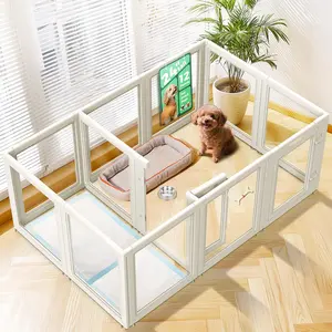 Acrylic Playpen Indoor 12 Panels for Dog Cat Small Animal Play Pen 24" H with Double Door Lock White Flexible Dual-Zone Living Safety Meets Style
