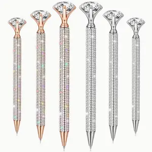 Set of 6 Large Diamond Pens Adorned with Crystals, These Rhinestone Metal Ballpoint Pens Are Perfect for Adding Sparkle to Wedding And Bridal Shower Gifts, Featuring Black Ink for Birthday Supplies