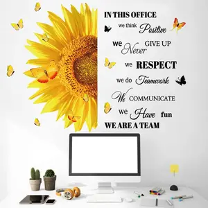 Office Inspirational Wall Art - Sunflower Motivational Sayings Wall Sticker for Office Home Decorations with Positive Lettering