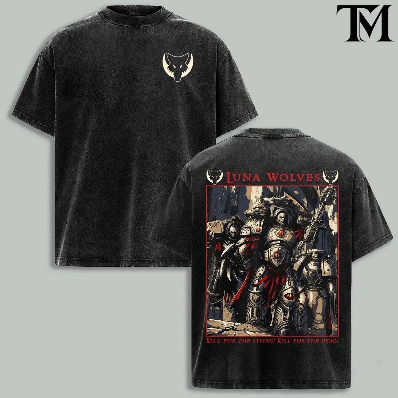 Warhammer 40K Luna Wolves T-Shirt – For the Warmaster Washed Graphic Tee, Horus Heresy Shirt, Unisex Cotton Top, XVI Legion Vintage Streetwear for Grimdark Sci-Fi Collectors XZ6