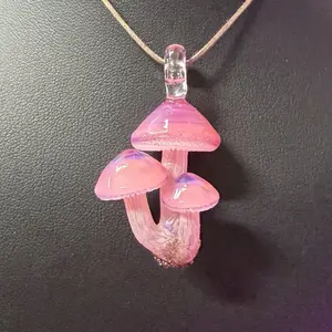Pink Mycena Mushroom Pendant Handcrafted Glass Jewelry for Nature Lovers