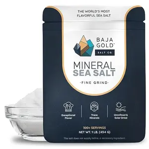 Baja Gold Signature Mineral Sea Salt - Recommended by Gary Brecka - Authentic Fine Grind Salt for Cooking & Baking | Natural Baja Salt for Culinary Uses | Great for Finishing Dishes | 1 lb. Resealable Bag, 300+ Servings