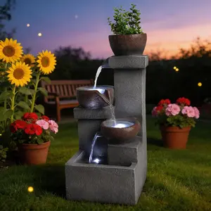 Outdoor Water Feature 24'' Resin Stone Cascade Tall Yard Decor & Compact Garden Accent Soothing Waterfall for Patio Lawn & Porch