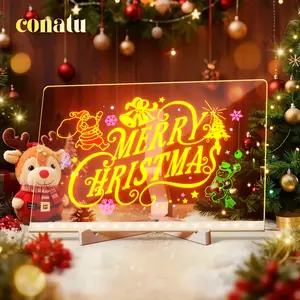 Conatu Acrylic Drawing Board For Kids, Acrylic Dry Erase Light-Up Board with Stand Markers Cleaning Cloths Tracing Paper Erasable Reusable Kids Learning Gift for Birthday Halloween Christmas Decorative Neon Sign