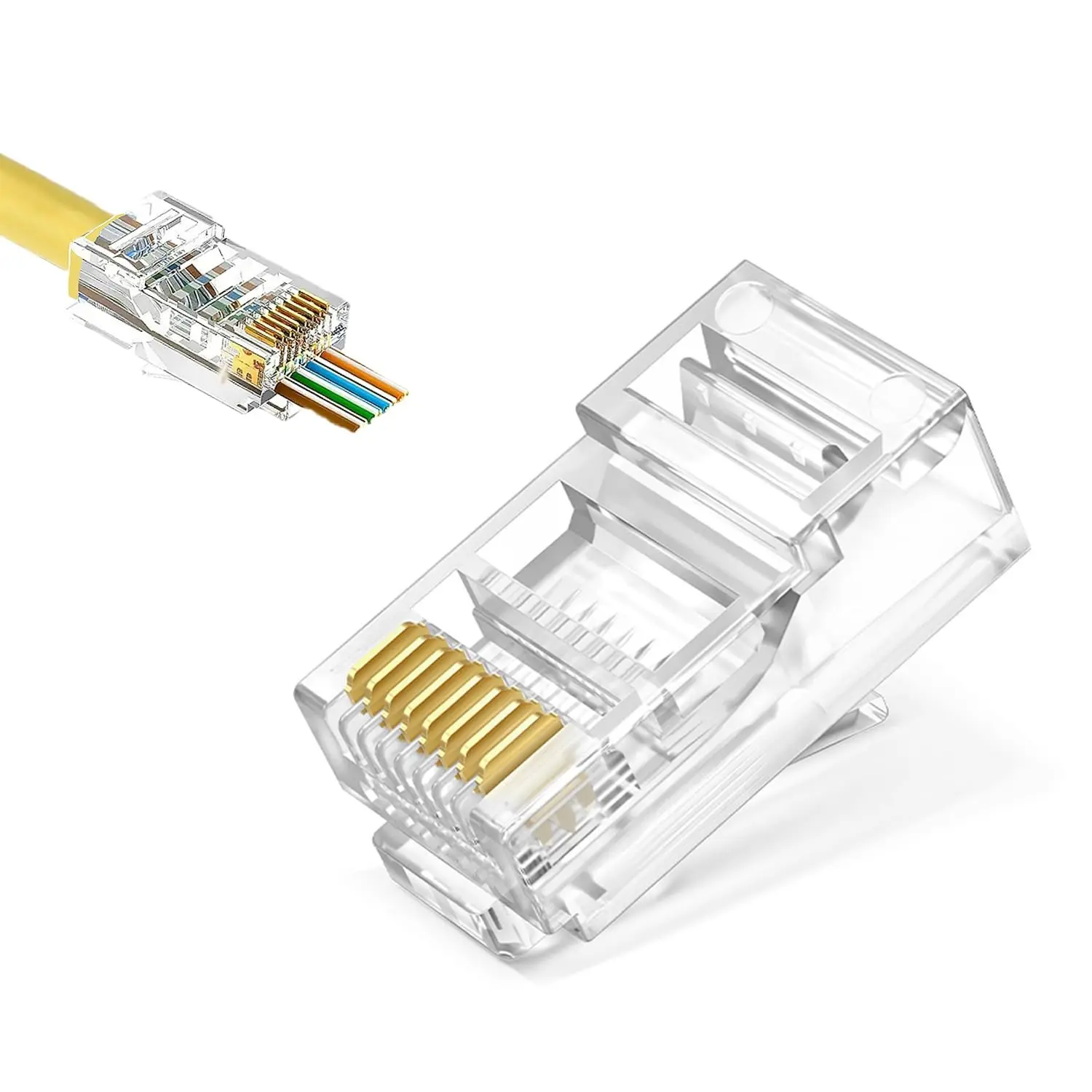 50 Pack Cat5e RJ45 Pass Through Connectors, UTP Ethernet Cable Ends | Awishwell Cat5 RJ45 Connector Plugs for Solid & Stranded Wire, Modular Crimp Ends for Network LAN Cable Termination