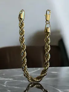 Twisted Rope 14k Gold Electroplated Bracelet