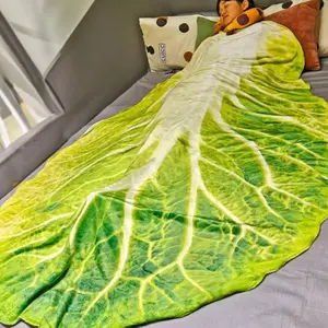 Flannel Blanket (jit) 1pc, Fun and Realistic Design, Cabbage Pattern, Perfect Gift, All-Season Use, Soft and Cozy