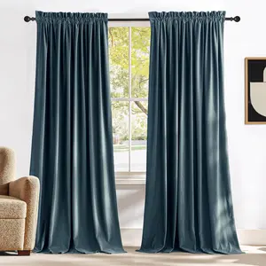 NICETOWN Blackout Velvet Curtains for Bedroom 2 Panels, Thermal Insulated Noise Reducing Velvet Drapes for Living Room, Extra Long Privacy Protection Window Treatment