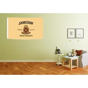 Jameson Irish Whiskey Flag, 3x5 FT Vintage Logo Banner, Double Sided UV Fade Resistant Decor for Bar, Man Cave, Pub
