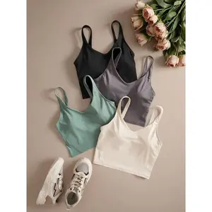 Women's Solid Backless Sports Bra, Quick Drying Breathable Comfortable Crop Cami Top for Yoga Gym Workout Running, Ladies Sportswear Clothing for Indoor Outdoor Wear, Cropped Activewear, Summer Athletic Wear, Workout Clothes Women