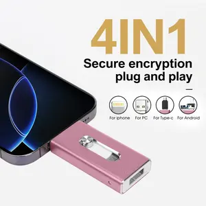 USB 3.0 Flash Drive, 4-In-1 Portable Storage Device for PC/MAC and Android Phones, Ideal for Photo and Data Transfer, Class 10 Speed