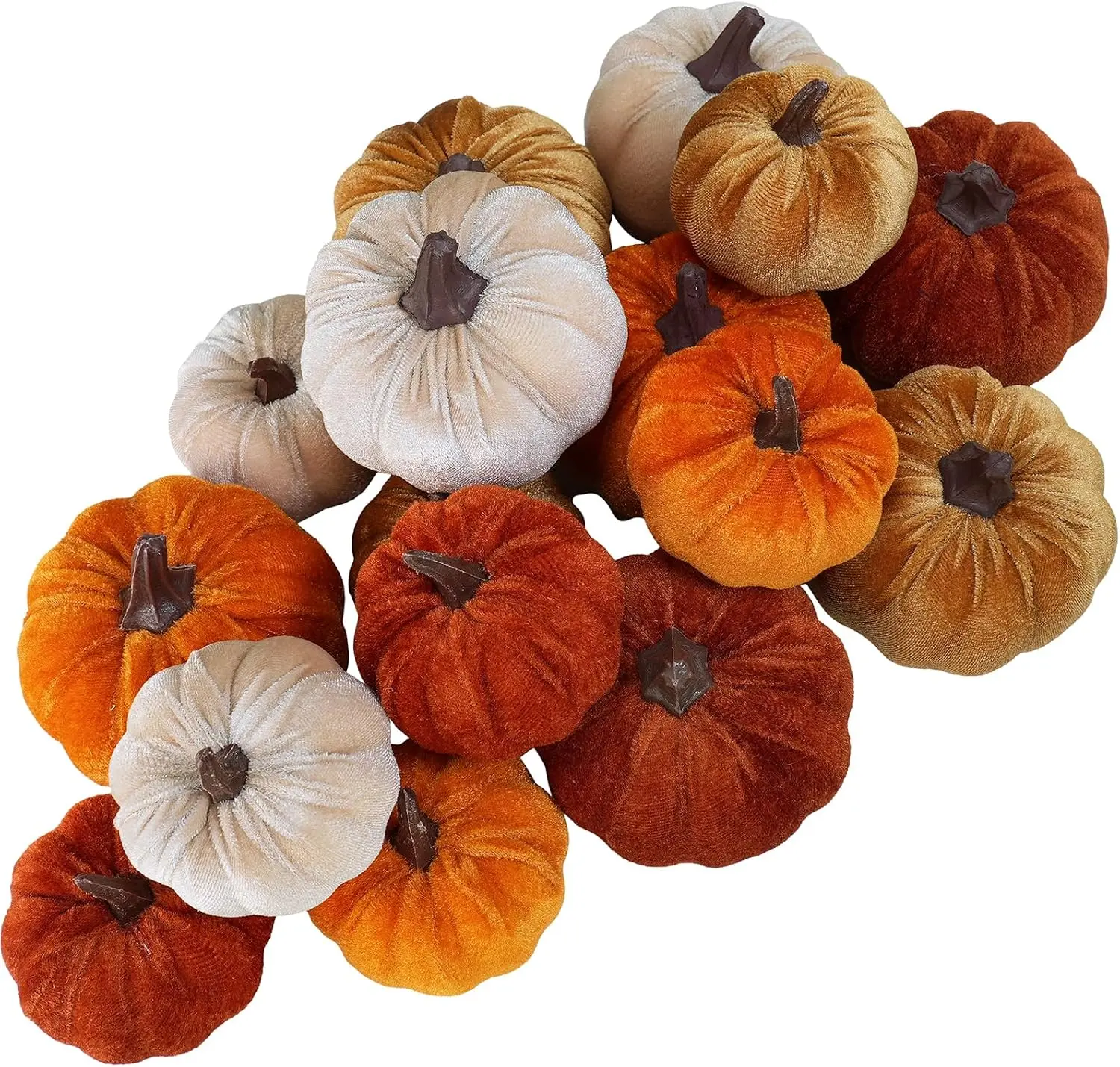 Set of 16 Assorted Velvet Pumpkins Rust Orange Champagne Gold Fabric Foam Pumpkins for Fall Autumn Thanksgiving Halloween Harvest Table Centerpiece Home Decor