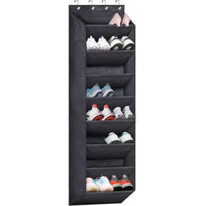 Over-the-Shoe Shoe Organizer for Closet With Large Deep Pockets, Narrow Rack for Door Hanging Boots Storage, Black