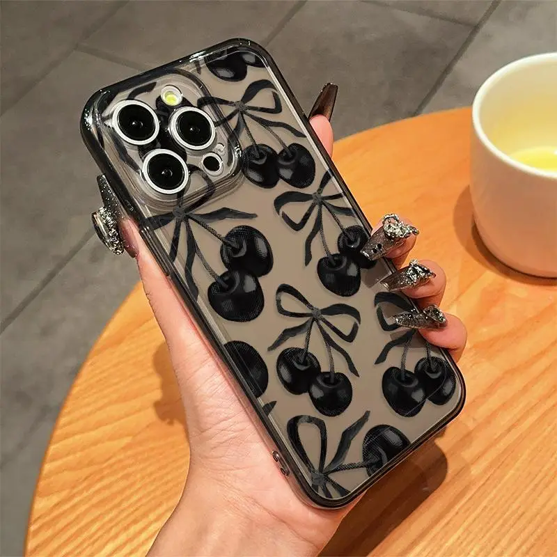 Cherry & Bow Pattern Phone Case, Decorative Anti-drop Cellphone Protective Case, Total Protective Shockproof Phone Cover for iPhone 11 12 13 14 15 16