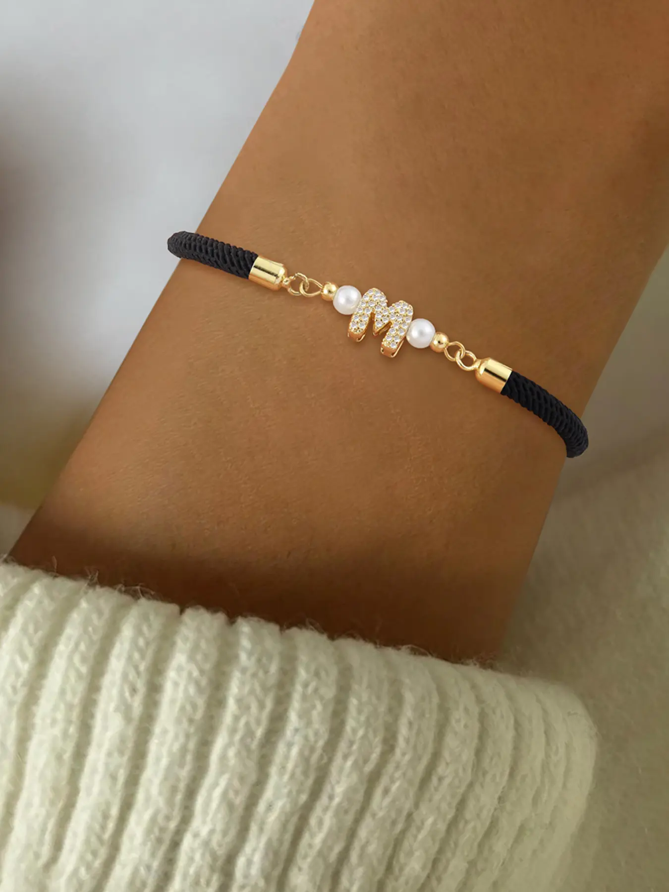 1Pcs Pave Zirconia Bubble Initial Rope Bracelet Women Simple Fashion Adjustable Rope Bracelet For Women Adjustable Bracelets