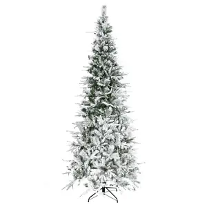 9 foot green snow flocked pine unlit artificial christmas tree 1159 realistic branch tips auto open sturdy base 4325 inch diameter home holiday decor