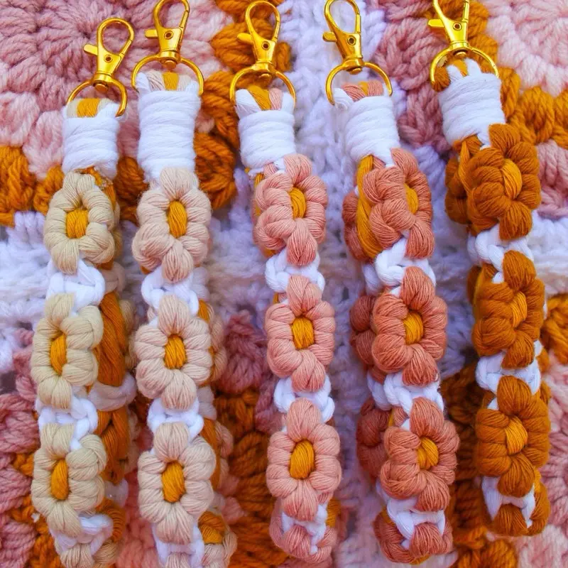 Boho Flower Macrame Wristlet | Floral Wristlet | Accessories | Gifts for Her | Hippie | Keychain | Christmas Gift Ideas | Girly Things