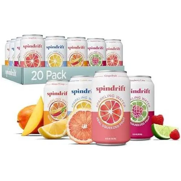 Spindrift Sparkling Water, 4 Flavor Variety Pack, Made with Real Squeezed Fruit, 12 Fl Oz (Pack of 20)