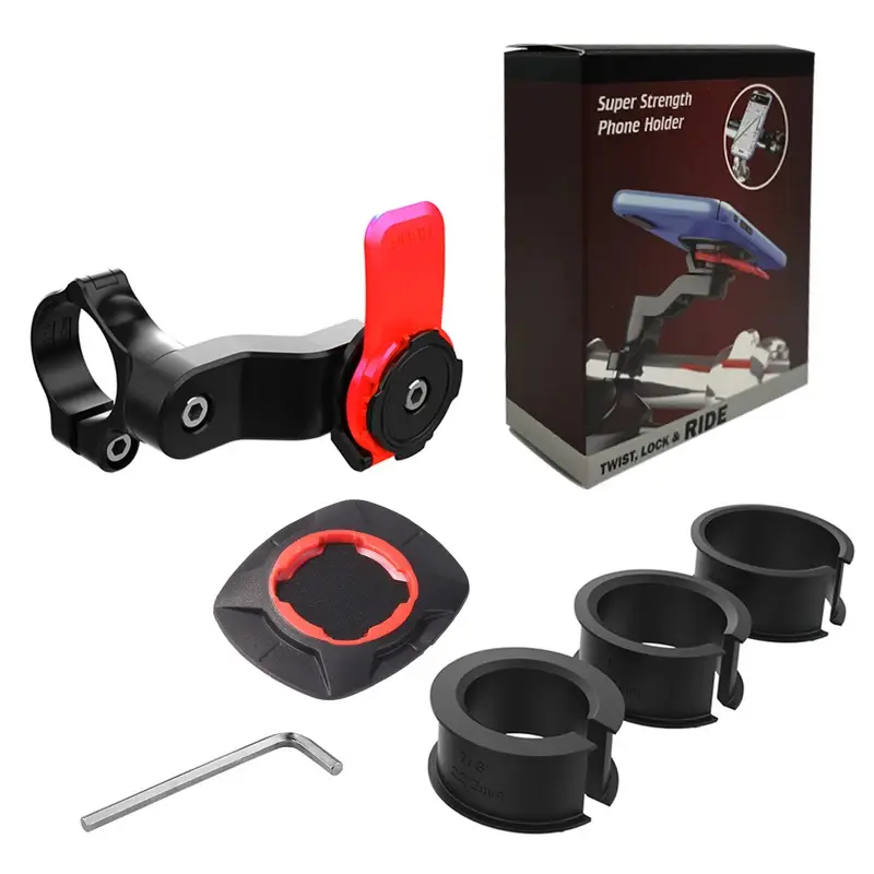 Motorcycle Phone Holder Shock Absorber Quad Lock Compatible MTB Handlebar Stand 360° Rotatable GPS Navigation Support Bracket for Bike