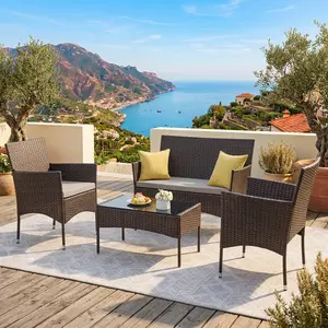 4 Pieces Patio Conversation Set, Outdoor PE Rattan Wicker Furniture Set with Chairs & Table, All-Weather Weatherproof Patio Seating for Garden, Balcony, Backyard, Porch, Deck, Poolside