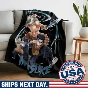 Demon Slayer Kimetsu No Yaiba Inosuke Hashibira Figure Print Flannel Fleece Blanket - Luxurious Fluffy, Super Soft Multifunctional Throw for Couch, Bed - Decorative Portable Gift for Anime Manga Fans ZTK00070, Figure Print Blanket, Flannel Fleece Blankets