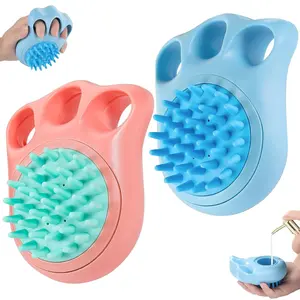 2 Piece Pet Scrubber for Bath Silicone Shampoo Massage Brush with Soap and Shampoo Dispenser, claw design for short hair long hair cat and dog cleaning.
