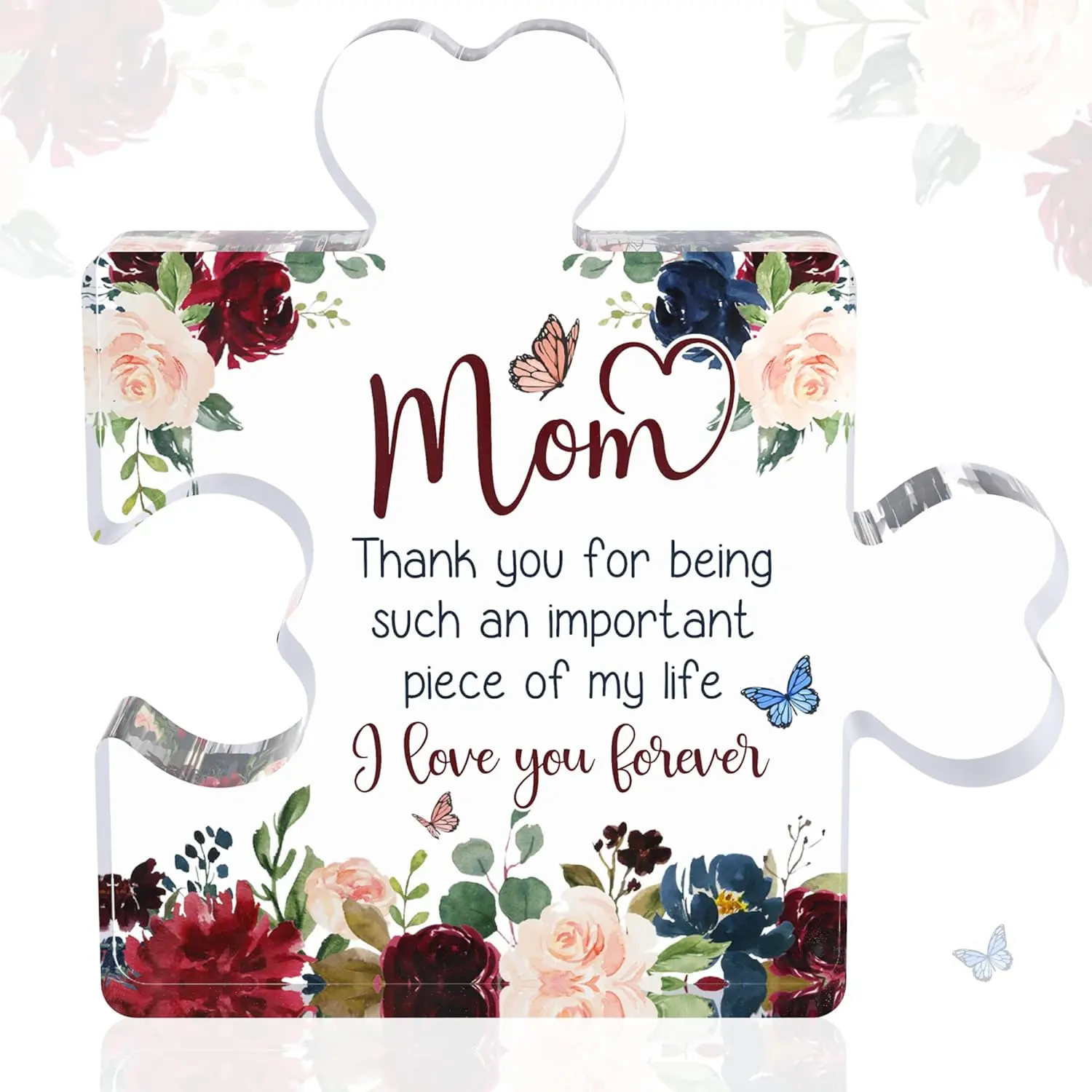 Gifts for Mom - Birthday, Mothers, Valentines Day Gift Ideas for Mama, Mother - Decorative Sign Desk from Daughter, Son, Kids, Children - Presents for Mom - Acrylic Block Puzzle Piece Plaque