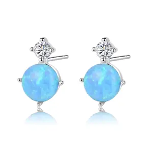 pure 925 silver opal stud earrings for women with cz stone pushback
