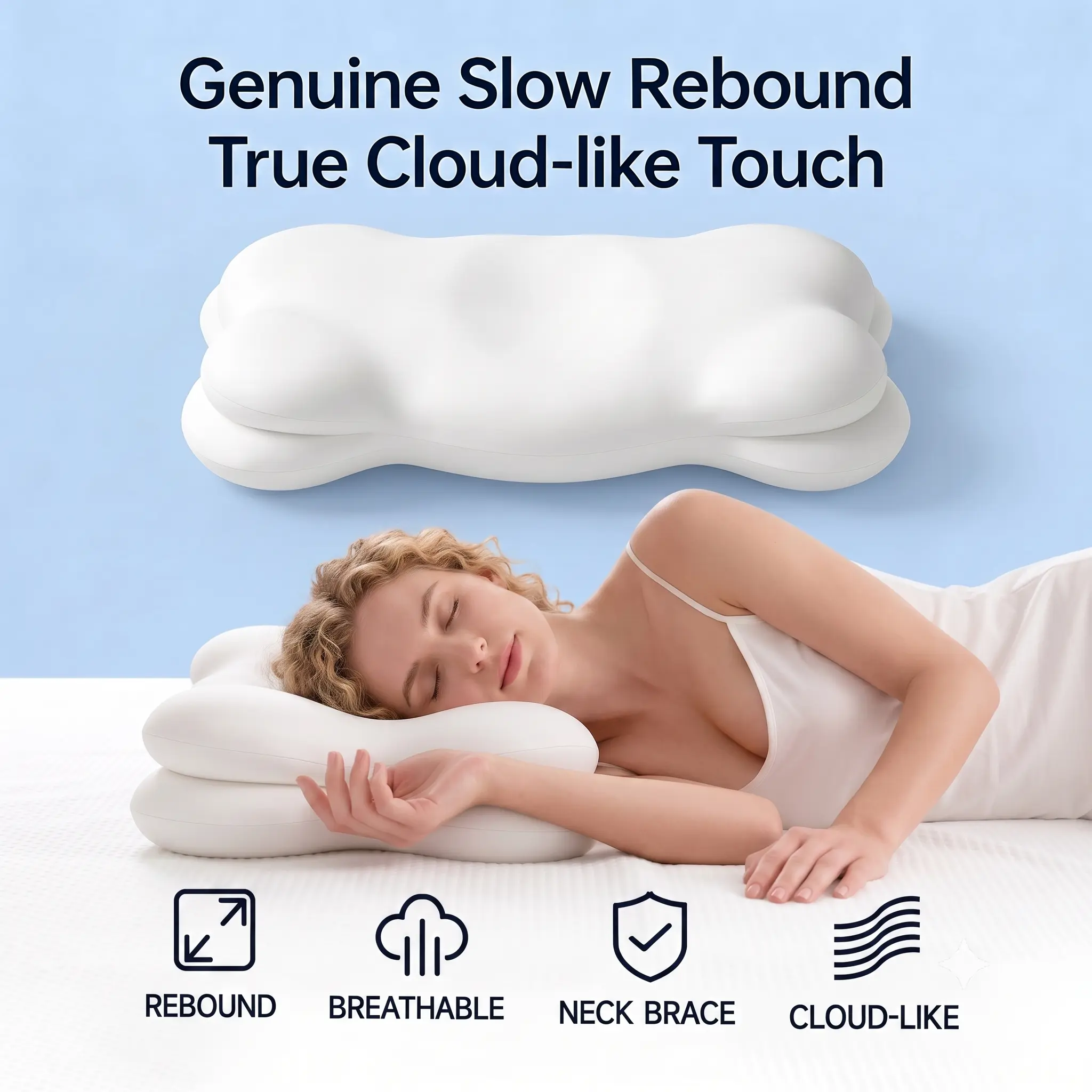 Ergonomic Memory Foam Cervical Pillow for Neck Pain - Cloud Contour Bed Pillow for Side, Back & Stomach Sleepers with Cooling Washable Breathable Pillowcase