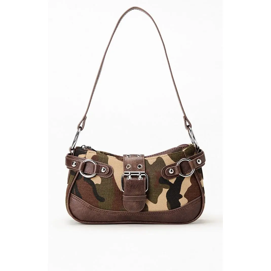 Pacsun Women's Camo Faux Leather Front Buckle Shoulder Bag