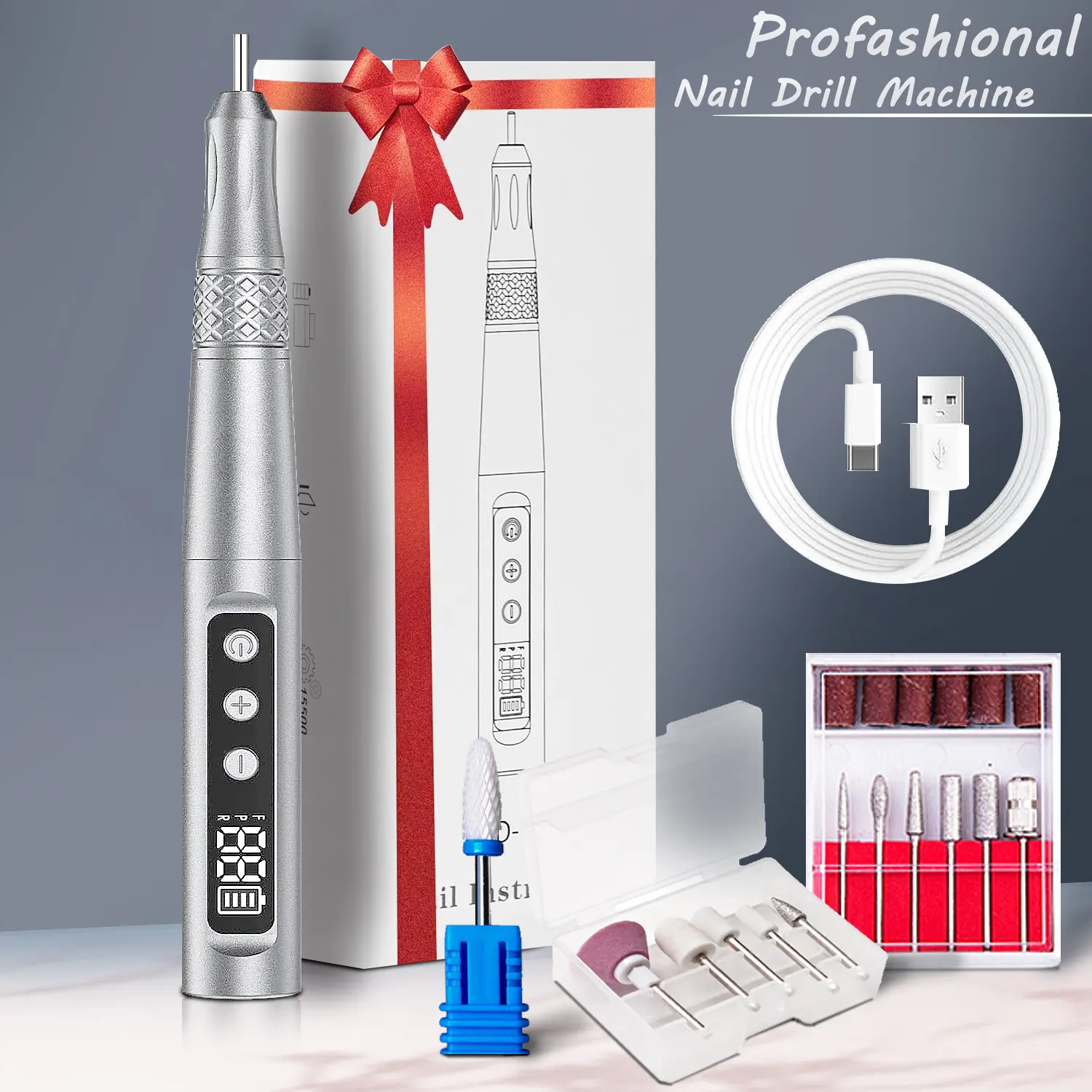 Professional 35000 RPM Lithium Battery Cordless Rechargeable Electric Nail Drill Machine - Portable Nail File Gift Set with Manicure, Pedicure, Polishing Tools for Acrylic, Gel Removal (Youth, Mother's Day Unscented Gift Option)