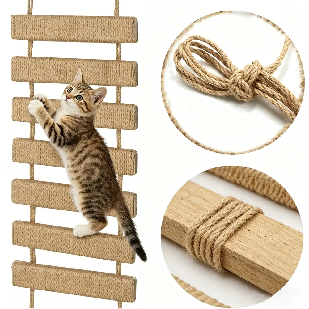 39.4 Inch Cat Ladder Bridge with Jute Rope Ladder Wooden Pet Furniture Cat Climbing Frame Cat Scratching Board Toy Cat Tree Cat Accessories Rope Ladder for Cats to Climb #SummerWins#DealsForYouDays