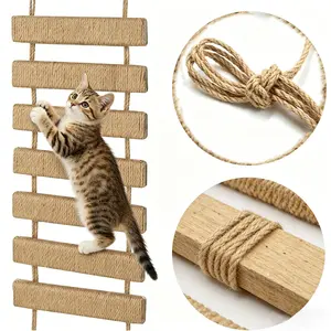 [Summervibes]39.4 Inch Cat Ladder Bridge with Sisal Rope Ladder Wooden[petlovers]Pet Furniture Cat Climbing Frame Cat Scratching Board Toy Cat Tree Cat Accessories Rope Ladder for Cats to Climb outdoorfun