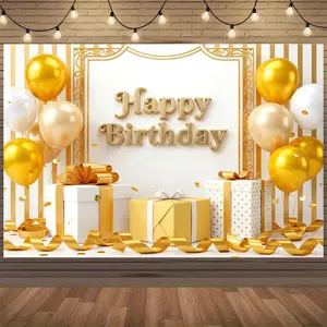 Luxurious Gold Birthday Backdrop | Balloon & Confetti Party Banner