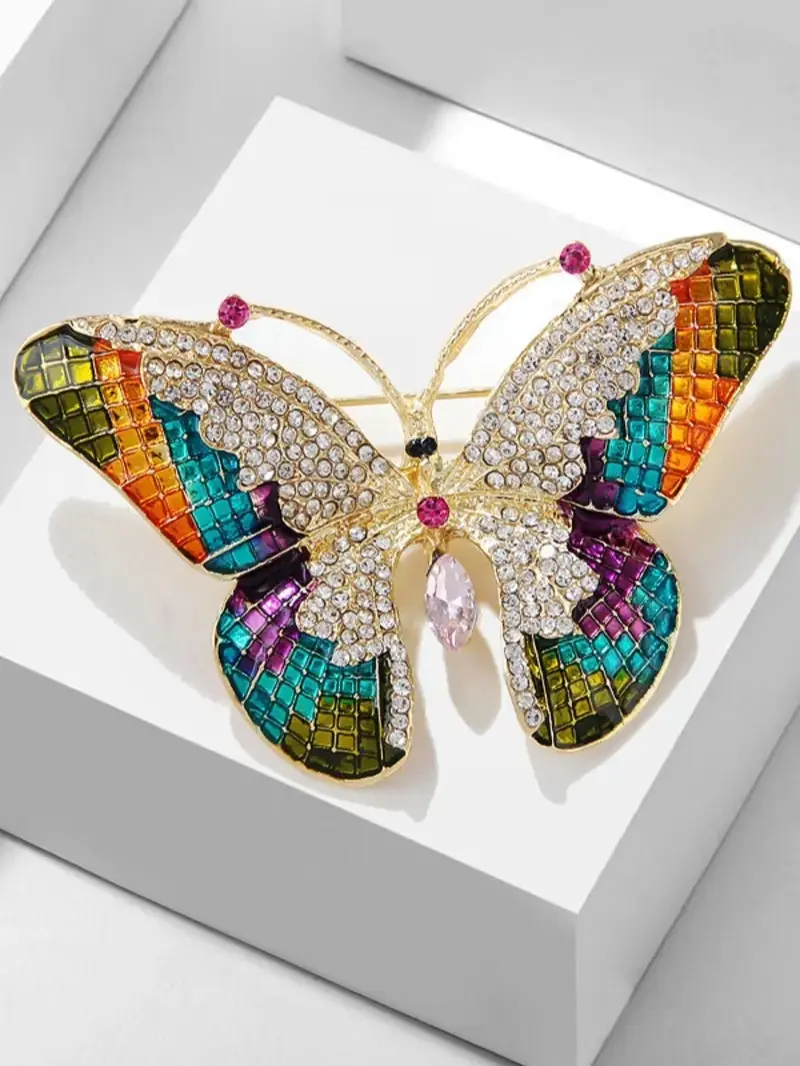 Butterfly Design Brooch, Rhinestone Inlaid Brooch Pin, Exquisite All-Match Fashion Jewelry, Trendy Accessory for Women & Men, Unisex Elegant Accessories