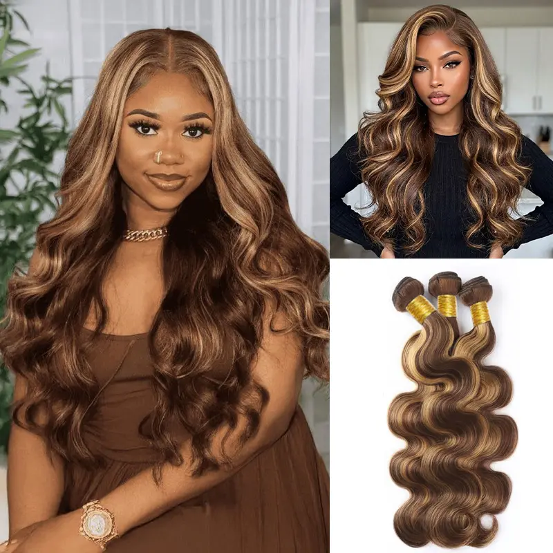 StarHair P4/27 Honey Blonde Highlight Human Hair Bundles Body Wave Straight for Braids Quick Weave Extensions Natural Look