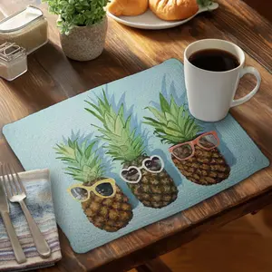 360 stand Stylish Tropical Stain-Resistant Modern Style Coastal Braided Polyester Pineapple Placemats, 14x18 in 6-Piece Tableware Set for Indoor Home Decor, Gatherings, Decorative, Coastal Style