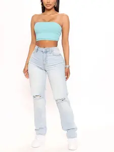 Beat Me To It Straight Leg Jeans - Light Blue Wash