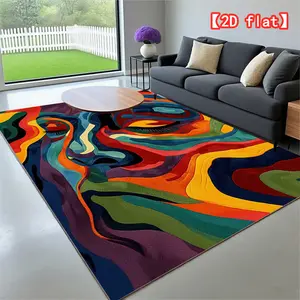 2D flat   Colorful abstract studio rug for indoor and outdoor use, machine washable and durable, suitable for patios, balconies, living rooms - high-quality easy-to-clean home decor, vibrant and versatile decorative mat, Abstract Rugs