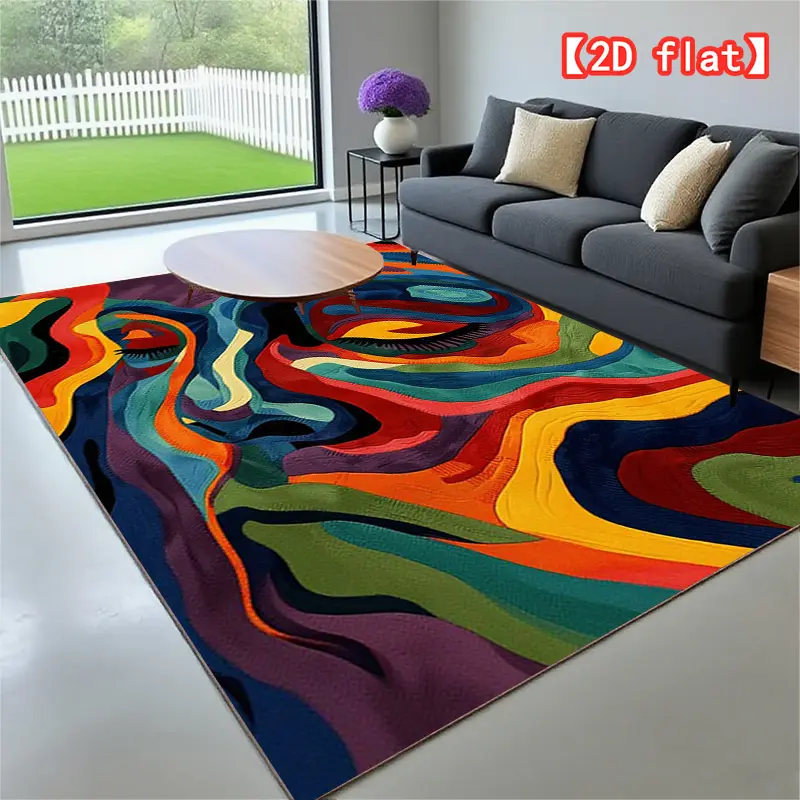 2D flat   Colorful abstract studio rug for indoor and outdoor use, machine washable and durable, suitable for patios, balconies, living rooms - high-quality easy-to-clean home decor, vibrant and versatile decorative mat
