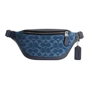 COACH Warren 29 Adjustable Waist Bag in Denim and Smooth Calf Leather – Unisex Mini Crossbody Bag in Blue