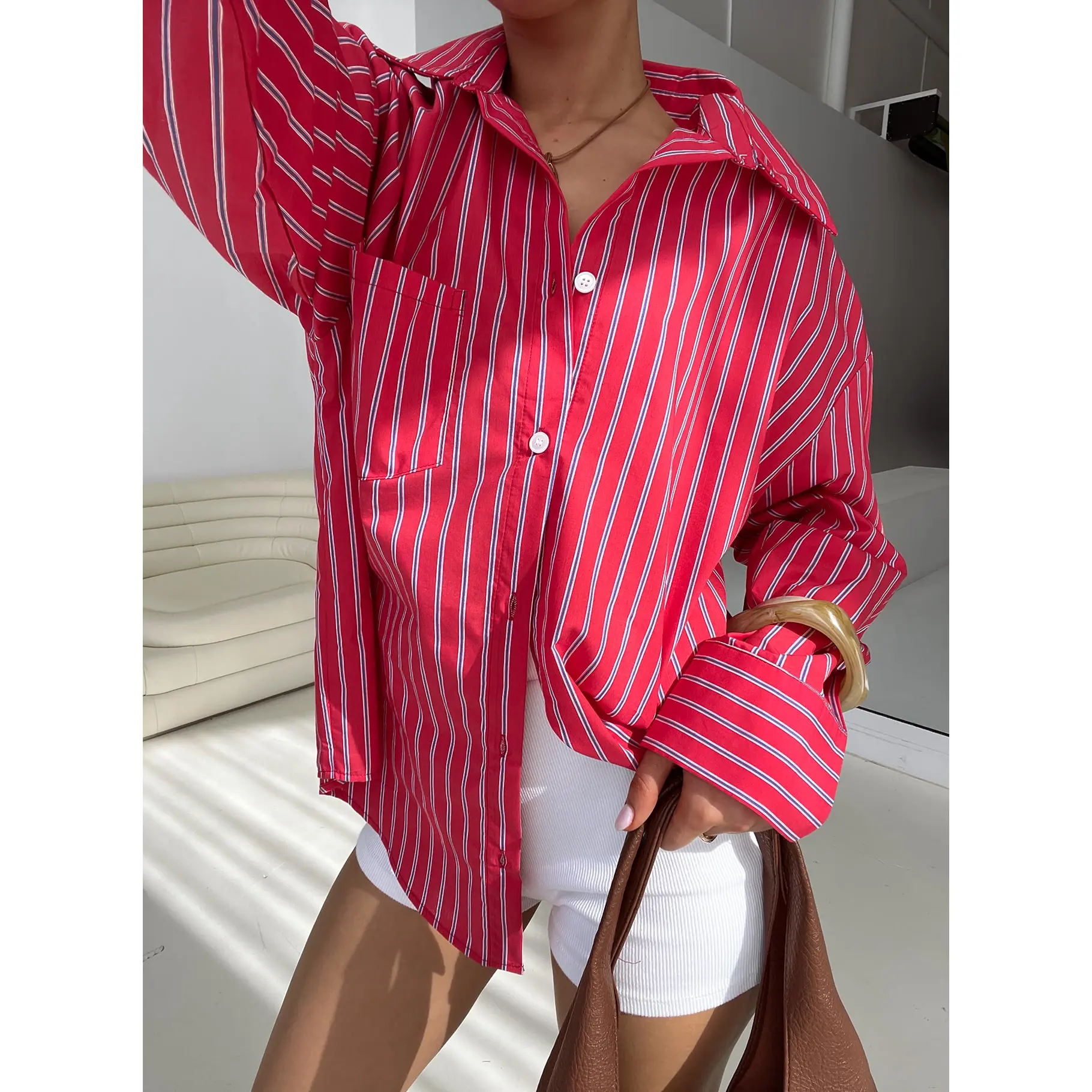 Kodhi Oversized Long Sleeve Top Red Stripe