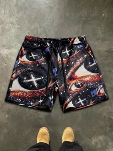 2026 Viral Trippy Graphic Shorts, Men's Breathable Casual Shorts with "Saint Light" Galaxy Eye Print, Loose Fit Streetwear Sweat Shorts for Daily Wear & E-Boy Style